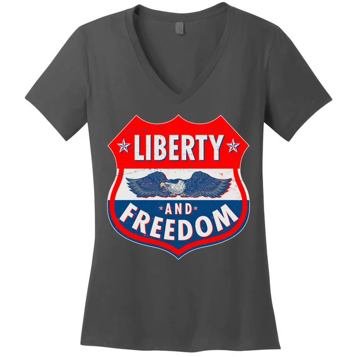 Liberty And Freedom US Eagle Road Sign Women's V-Neck T-Shirt