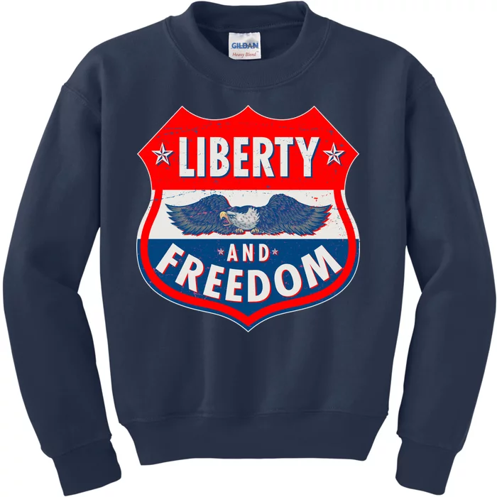 Liberty And Freedom US Eagle Road Sign Kids Sweatshirt