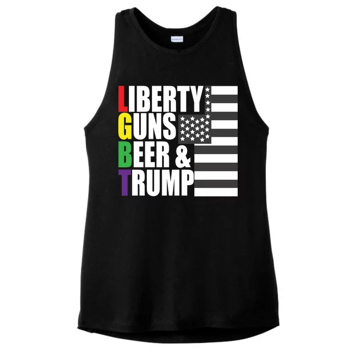 Liberty Guns Beer Trump LGBT Flag Ladies Tri-Blend Wicking Tank