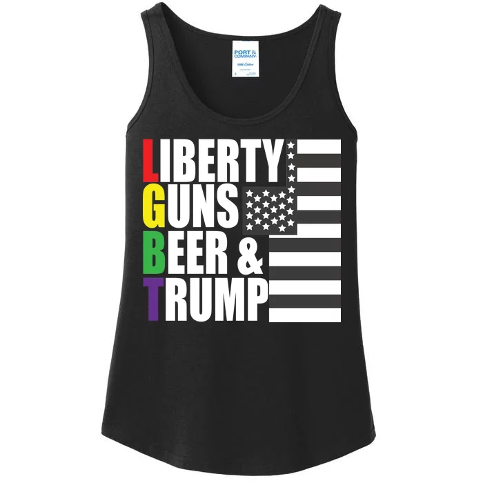 Liberty Guns Beer Trump LGBT Flag Ladies Essential Tank