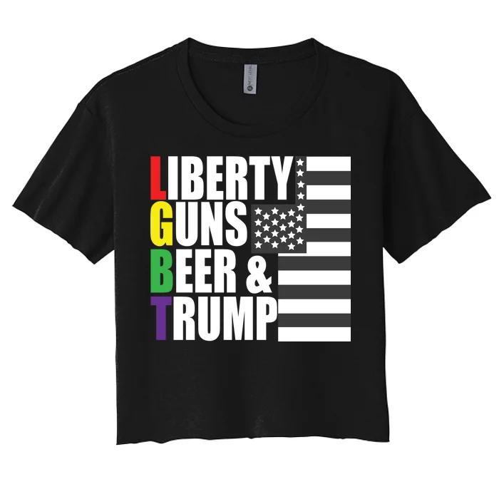 Liberty Guns Beer Trump LGBT Flag Women's Crop Top Tee