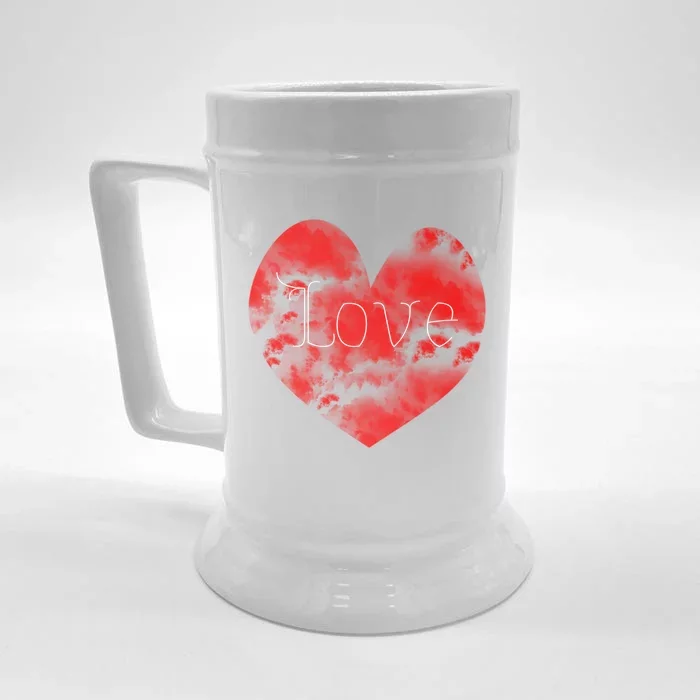 Love In Clouds Big Red Heart Distressed Valentines Day Great Gift Front & Back Beer Stein