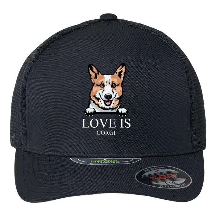 Love Is Corgi Dog Flexfit Unipanel Trucker Cap