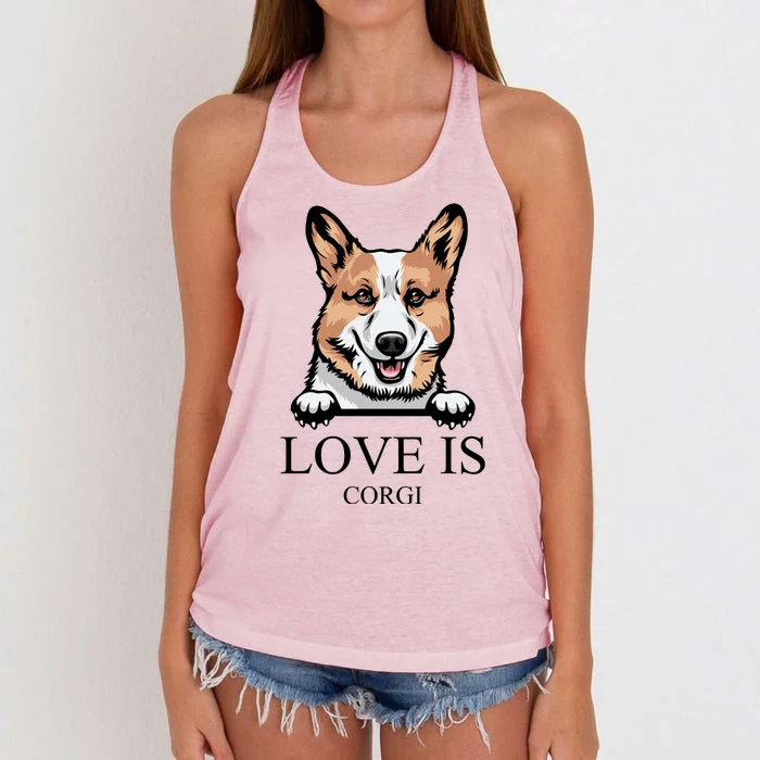 Love Is Corgi Dog Women's Knotted Racerback Tank