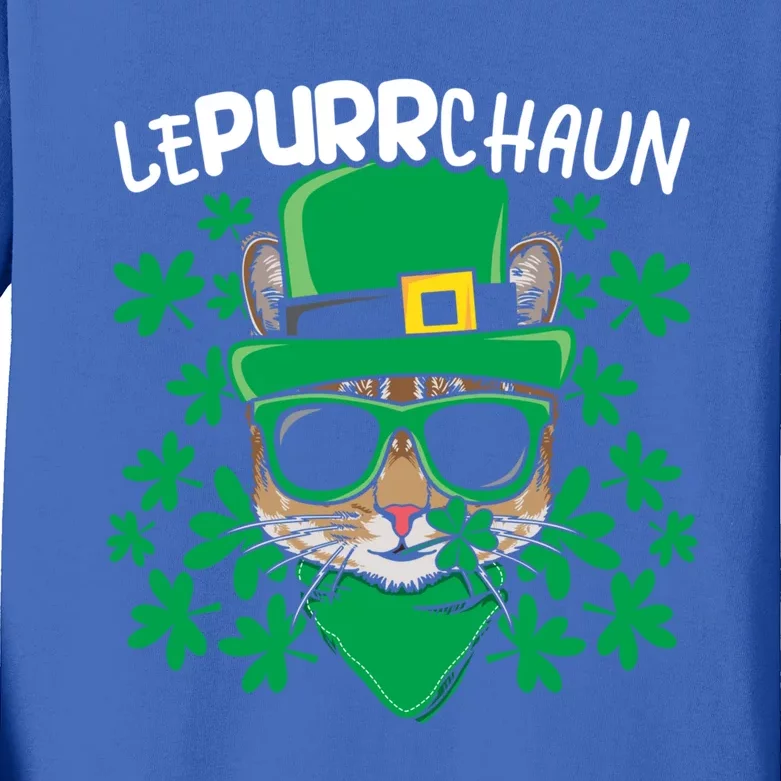 Lepurrchaun Irish Cat Lover Kitty Owner Saint Patricks Day Funny Gift Kids Long Sleeve Shirt