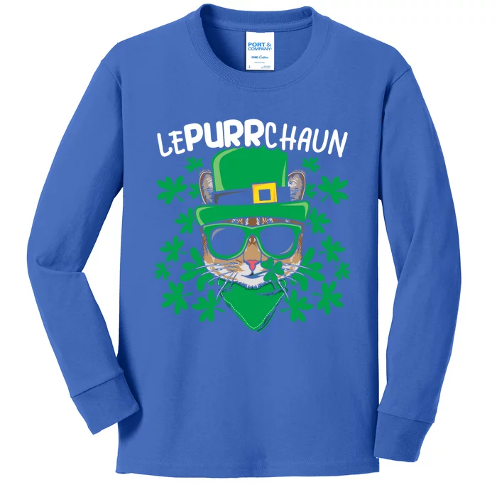 Lepurrchaun Irish Cat Lover Kitty Owner Saint Patricks Day Funny Gift Kids Long Sleeve Shirt