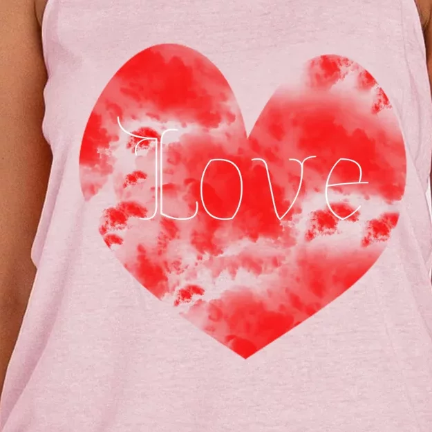 Love In Clouds Big Red Heart Distressed Valentines Day Gift Women's Knotted Racerback Tank