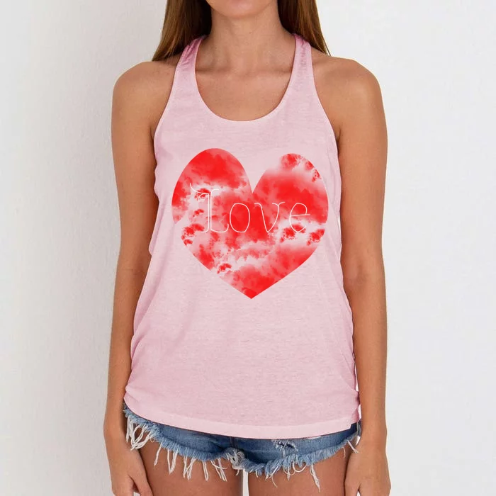 Love In Clouds Big Red Heart Distressed Valentines Day Gift Women's Knotted Racerback Tank