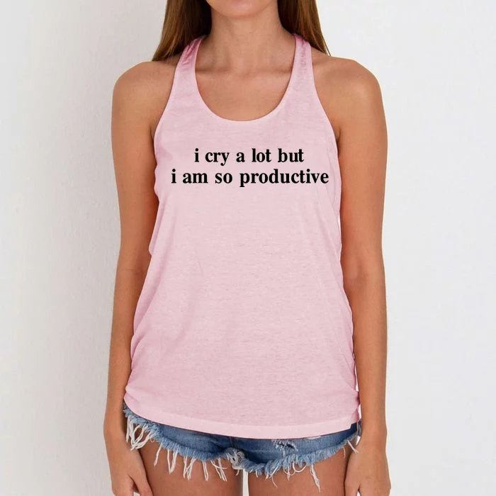 Lilybloomembroidery I Cry A Lot But I Am So Productive Limited Women's Knotted Racerback Tank