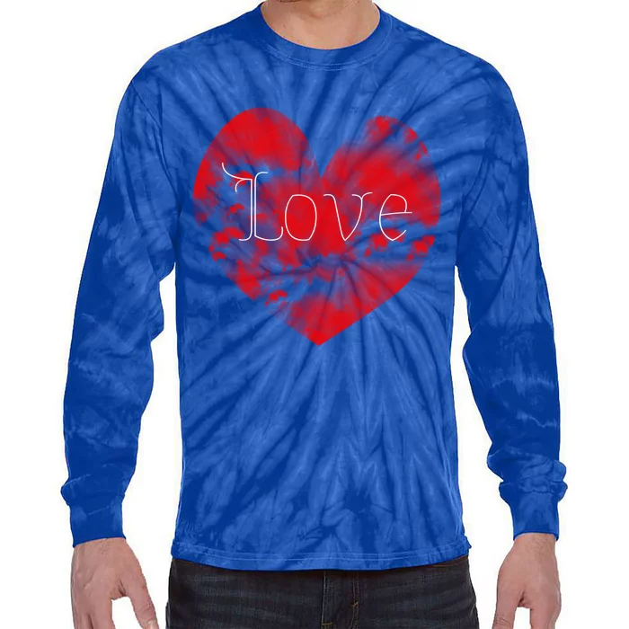 Love In Clouds Big Red Heart Distressed Valentines Day Gift Tie-Dye Long Sleeve Shirt