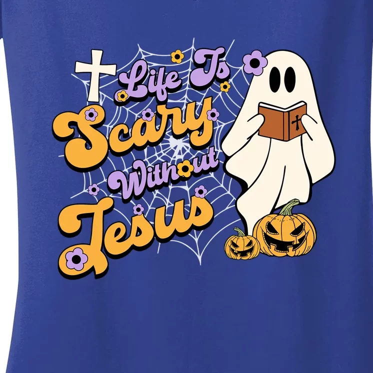 Life Is Crazy Without Jesus Halloween Fall Christian Lover Gift Women's V-Neck T-Shirt