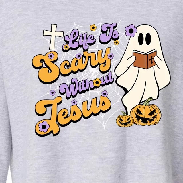 Life Is Crazy Without Jesus Halloween Fall Christian Lover Gift Cropped Pullover Crew