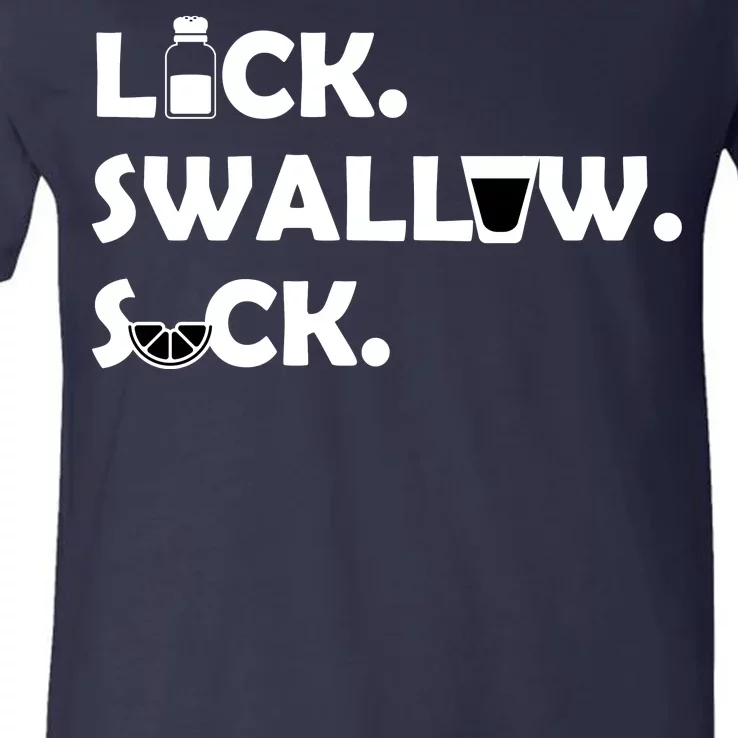 Lick Swallow Suck Funny Tequila V-Neck T-Shirt