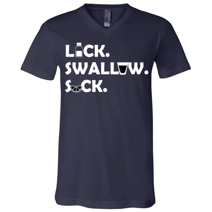 Lick Swallow Suck Funny Tequila V-Neck T-Shirt