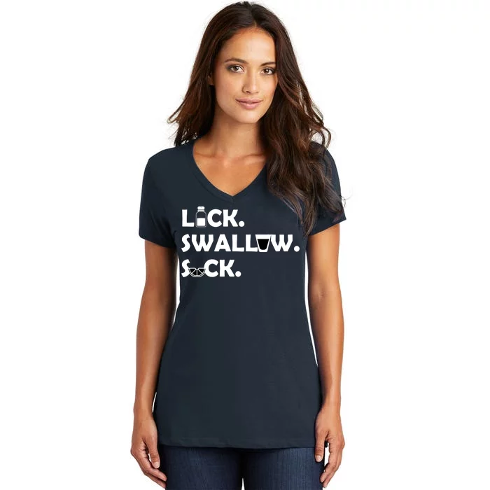 Lick Swallow Suck Funny Tequila Women's V-Neck T-Shirt