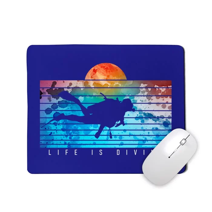 Life Is Diving Scuba Diver Snorkeling Retro Vintage Sunset Gift Mousepad