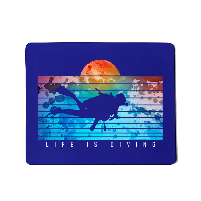 Life Is Diving Scuba Diver Snorkeling Retro Vintage Sunset Gift Mousepad