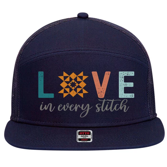 Love In Every Stitch Quilt Block Star 7 Panel Mesh Trucker Snapback Hat