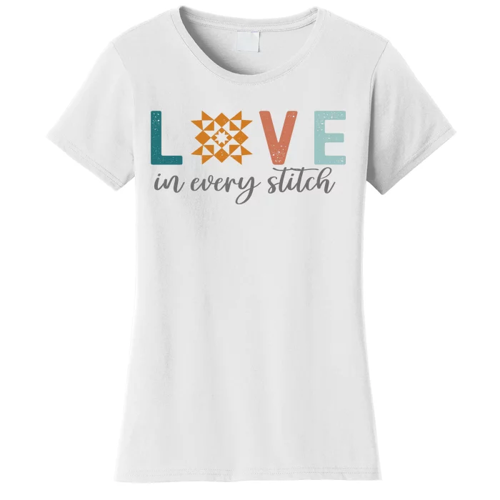 Love In Every Stitch Quilt Block Star Women's T-Shirt