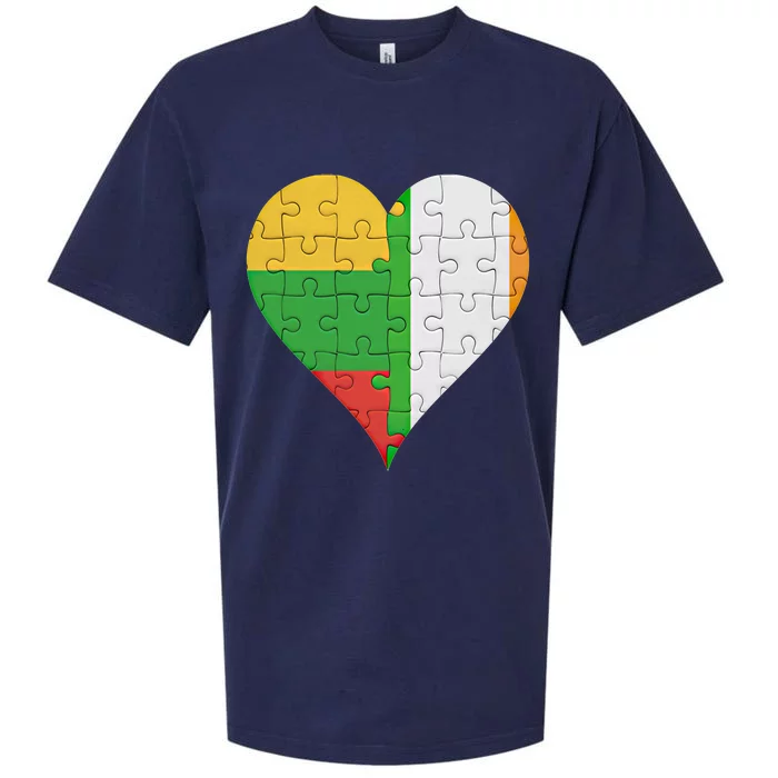 Lithuanian Irish Flag Heart Gift Sueded Cloud Jersey T-Shirt