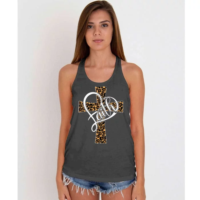 Love In Faith Tees Christian Religious Leopard Cheetah Cross Women's Knotted Racerback Tank