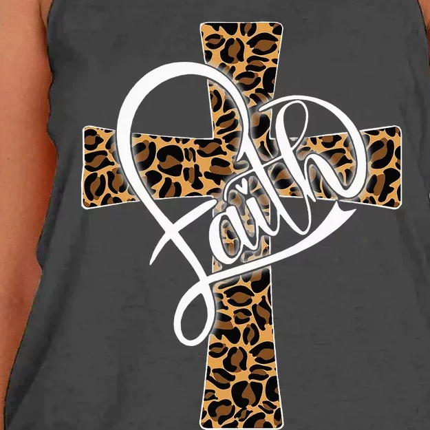 Love In Faith Tees Christian Religious Leopard Cheetah Cross Women's Knotted Racerback Tank