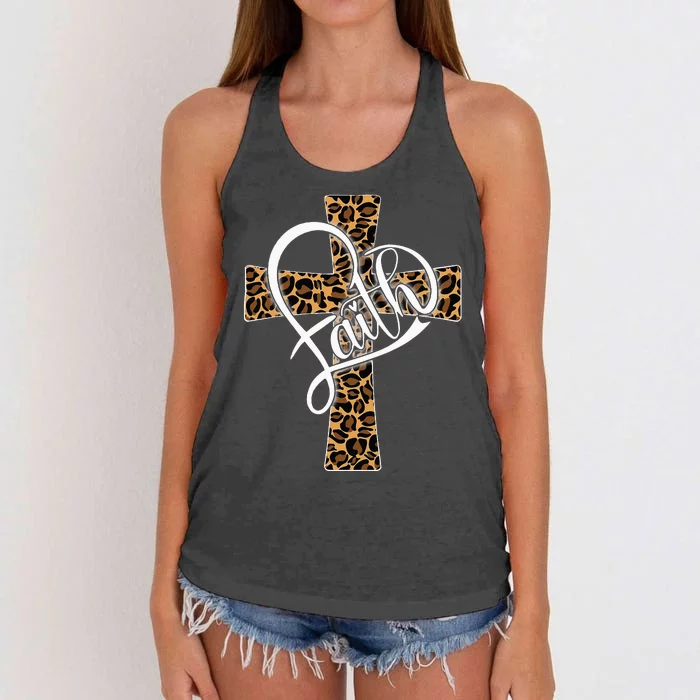 Love In Faith Tees Christian Religious Leopard Cheetah Cross Women's Knotted Racerback Tank