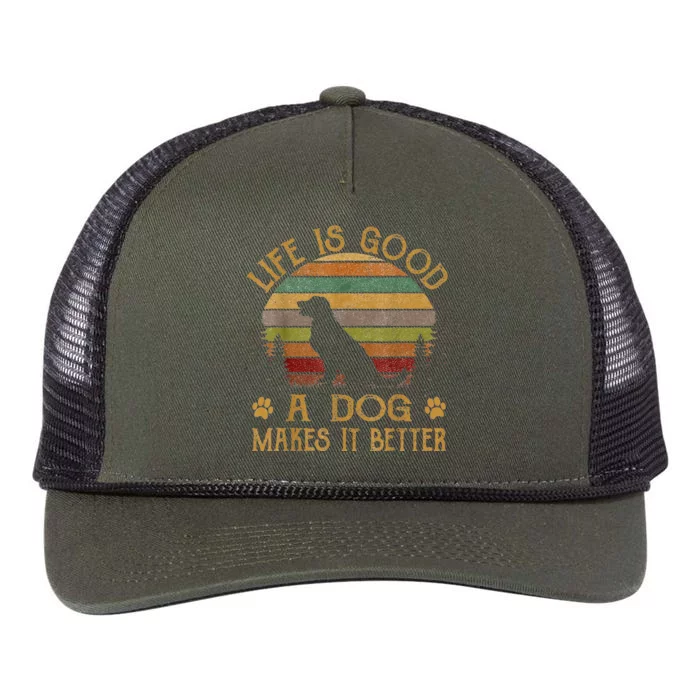 Life Is Funny Good A Dog Makes It Better Retro Rope Trucker Hat Cap