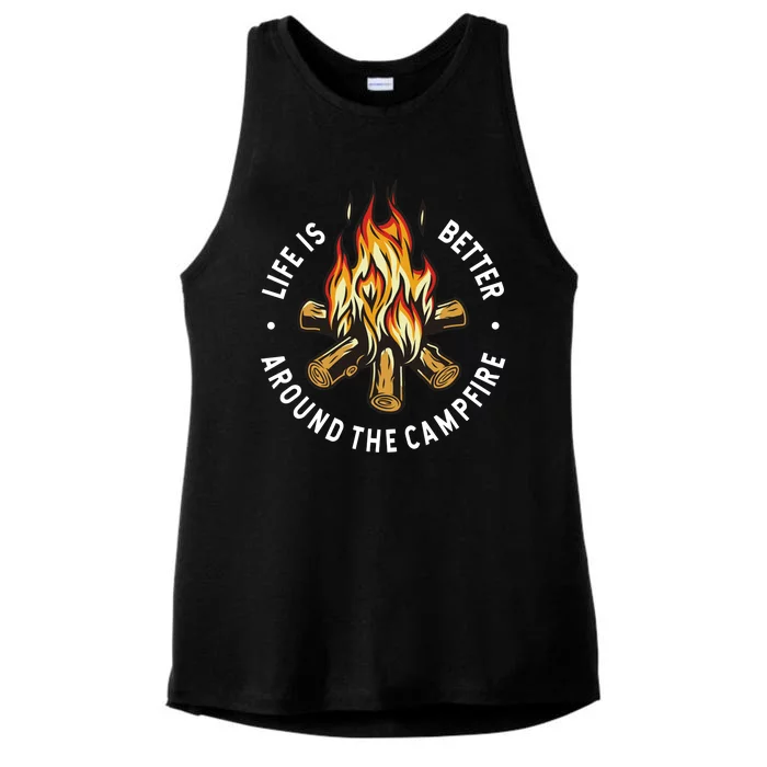 Life Is Better Around The Campfire Ladies Tri-Blend Wicking Tank