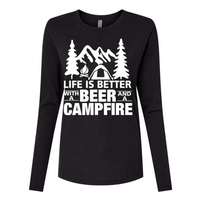 Life Is Better With A Beer And A Campfire Womens Cotton Relaxed Long Sleeve T-Shirt