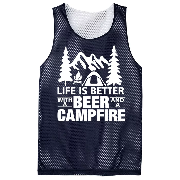 Life Is Better With A Beer And A Campfire Mesh Reversible Basketball Jersey Tank