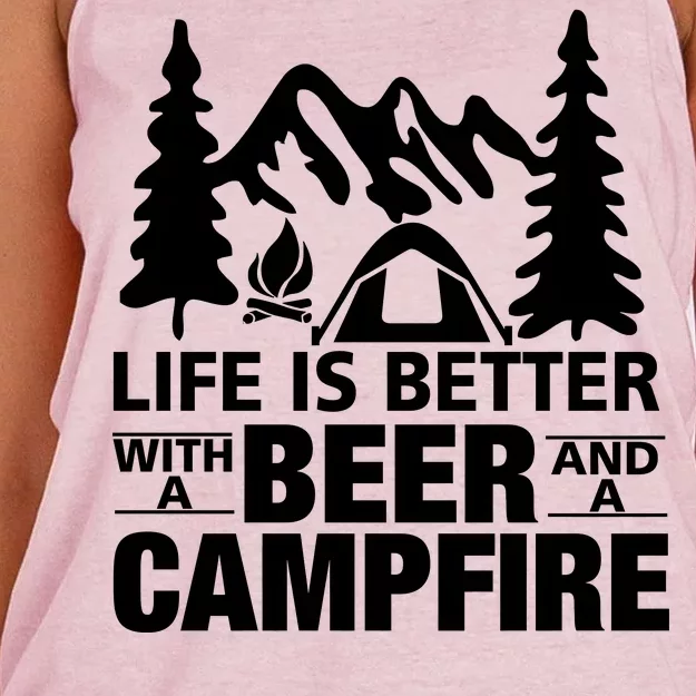 Life Is Better With A Beer And A Campfire Women's Knotted Racerback Tank