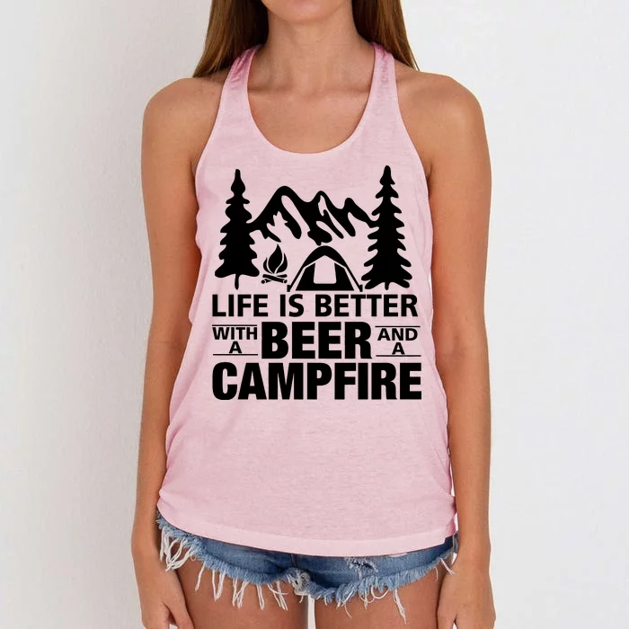 Life Is Better With A Beer And A Campfire Women's Knotted Racerback Tank