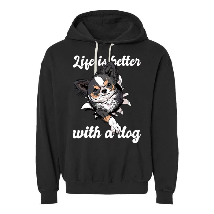 Life Is Better With A Dog Cute Garment-Dyed Fleece Hoodie