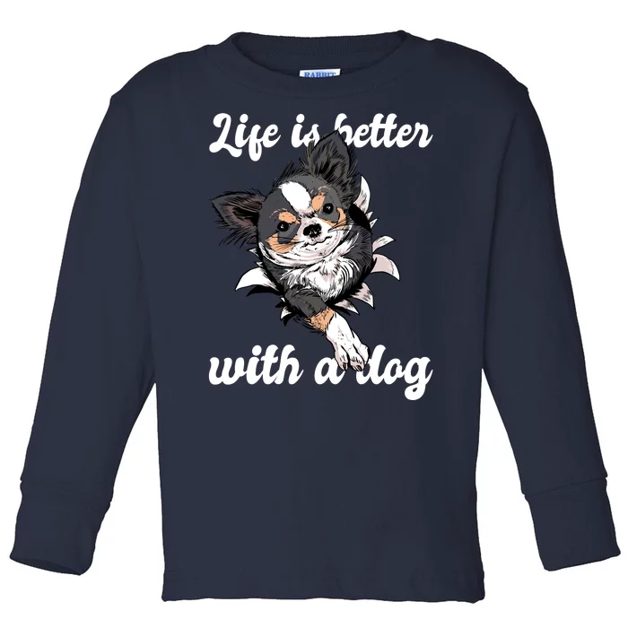 Life Is Better With A Dog Cute Toddler Long Sleeve Shirt