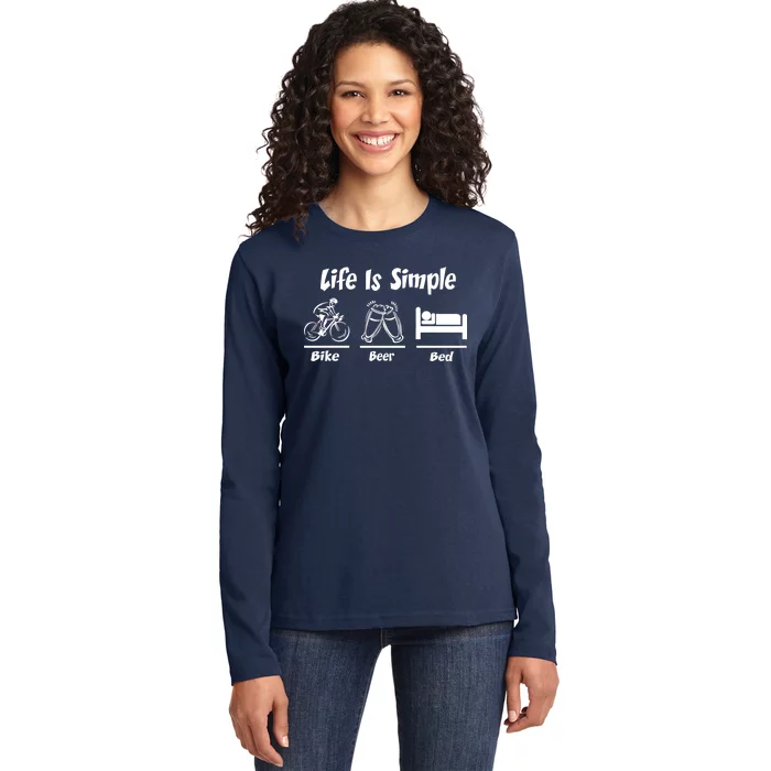 Life Is Simple Bike Beer Bed Ladies Long Sleeve Shirt