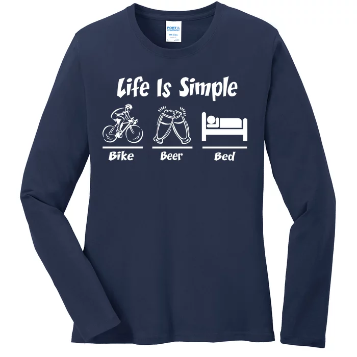 Life Is Simple Bike Beer Bed Ladies Long Sleeve Shirt