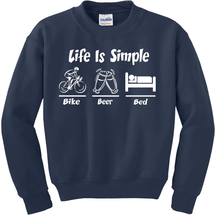 Life Is Simple Bike Beer Bed Kids Sweatshirt