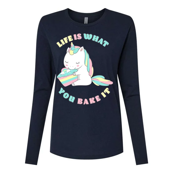 Life Is What You Bake It Unicorn Womens Cotton Relaxed Long Sleeve T-Shirt