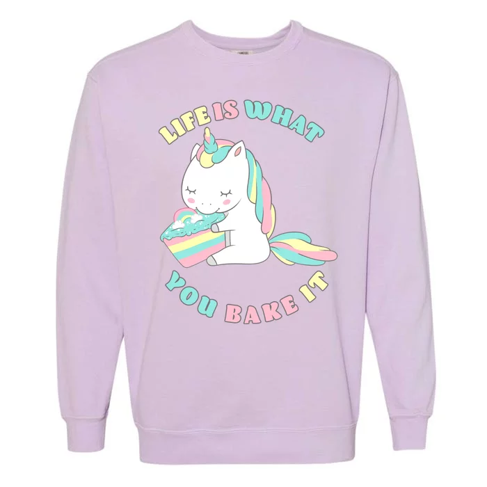 Life Is What You Bake It Unicorn Garment-Dyed Sweatshirt