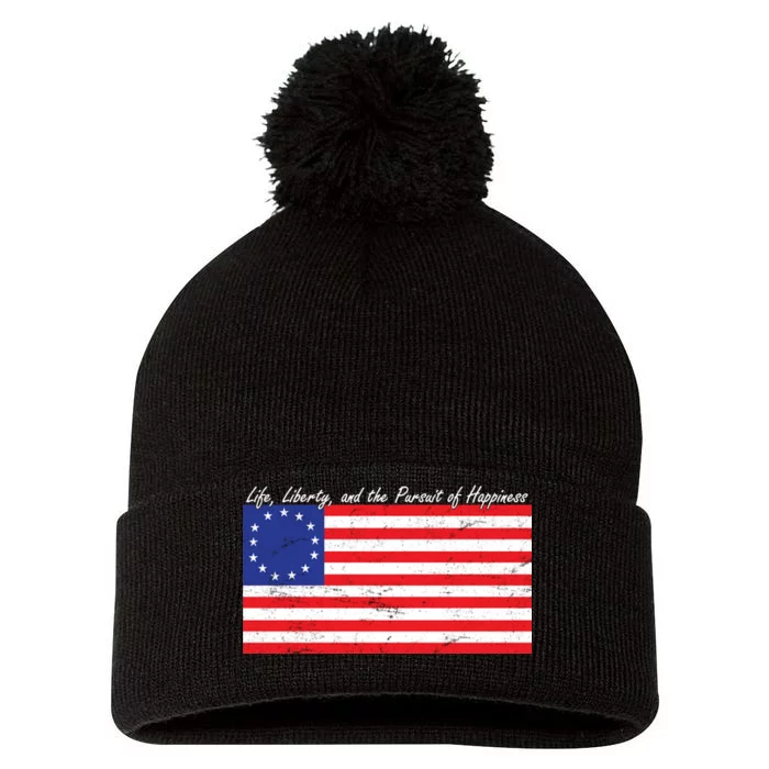 Life Liberty And The Pursuit Of Happiness Flag Pom Pom 12in Knit Beanie