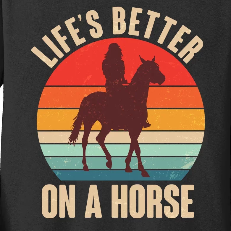 Life's Better On A Horse Cowgirl Vintage Kids Long Sleeve Shirt