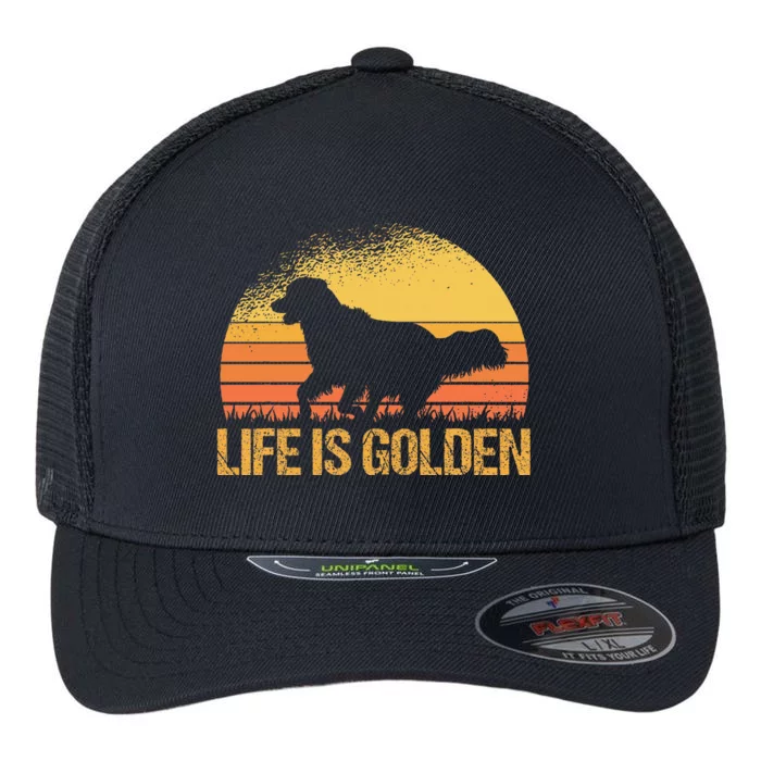 Life Is Golden Dog Golden Retriever Lover Golden Retriever Flexfit Unipanel Trucker Cap