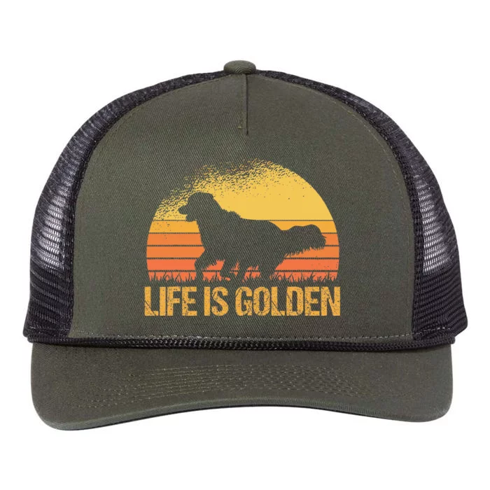 Life Is Golden Dog Golden Retriever Lover Golden Retriever Retro Rope Trucker Hat Cap