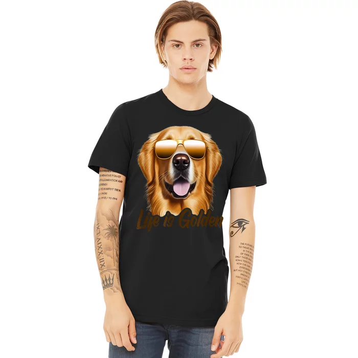 Life Is Golden Funny Golden Retriever Cute Dog Good Pet Life Premium T-Shirt