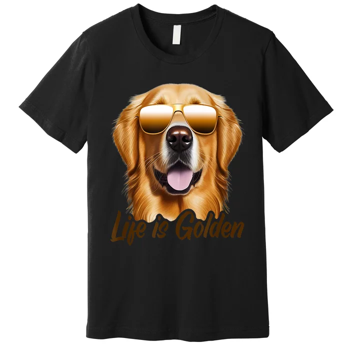 Life Is Golden Funny Golden Retriever Cute Dog Good Pet Life Premium T-Shirt