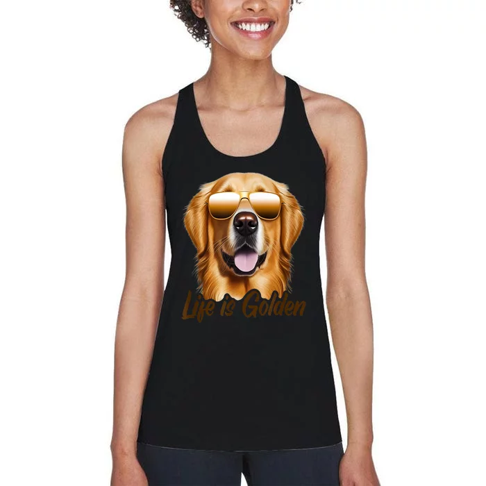 Life Is Golden Funny Golden Retriever Cute Dog Good Pet Life Women's Racerback Tank