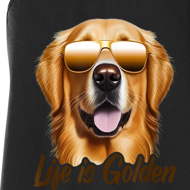 Life Is Golden Funny Golden Retriever Cute Dog Good Pet Life Women's Racerback Tank