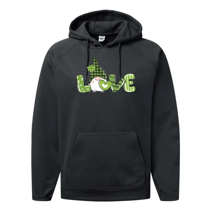 Love Irish Gnome Cute St Patricks Day Performance Fleece Hoodie