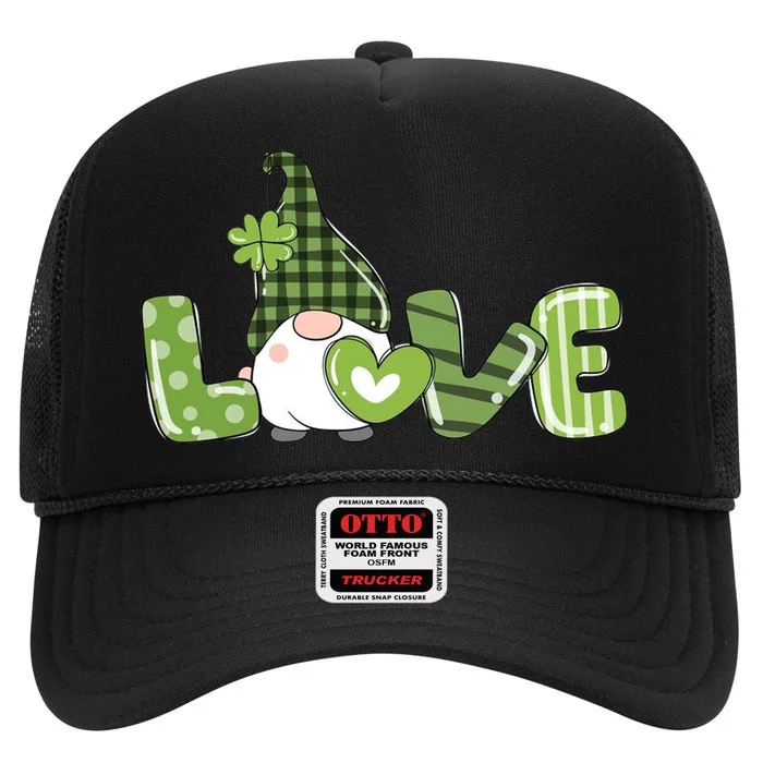 Love Irish Gnome Cute St Patricks Day High Crown Mesh Trucker Hat